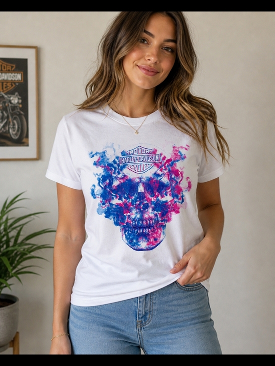Harley-Davidson Tops - Harley-Davidson White Skull Graphic Tee - Women's